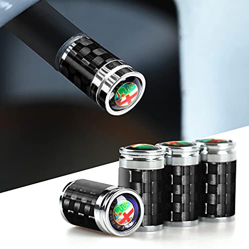 Capuchons de valve de pneu de voiture en fibre de carbone pour valve de pneu de voiture - Compatible avec Alfa Romeo Giulietta Giulia Stelvio Mito 147 156 159 159 166 Accessoires (A, coloré) Cover