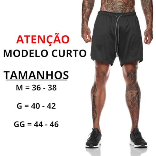 Short Masculino Esportivo 2x1 Térmico Com Compressão E Bolso Oculto Dry Fit Bermuda Para Treino Cicl