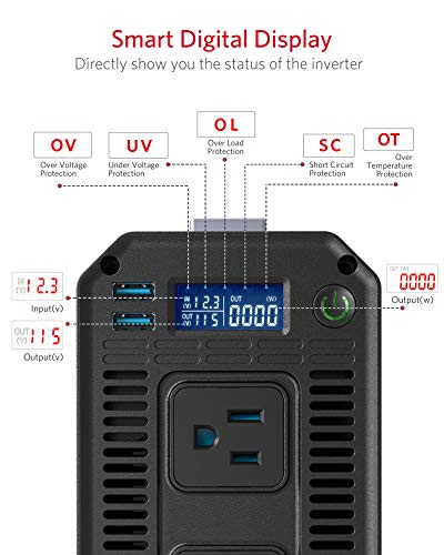 Bestek 1000W Pure Sine Wave Power Inverter Dc 12V To 110V Ac Car Inverter With Digital Lcd Display 4.2A Dual Usb Charging Ports #TOP3
