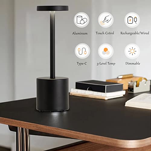 Luubeibei Led Cordless Table Lamp, Rechargeable Portable Desk Lamp With Touch Control 3 Brightness Stepless Dimming, Metal Café Restaurant Decor Night Light For Date Dinner Camping Reading #TOP4
