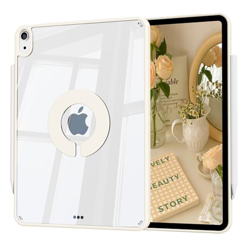 Étui hybride pour iPad blanc crème avec anneau magnétique puissant et antichoc