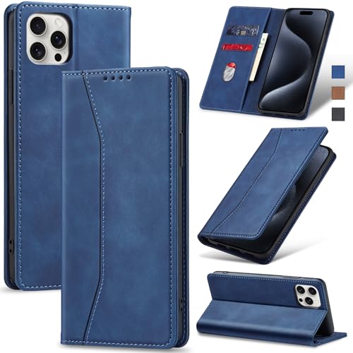 Image of Jasonyu Flip Wallet Case for iPhone 15 Pro,Blue