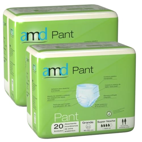 Pañales Adulto Pack 40 Uds. Braga Pañal Adulto Noche. Braga Pañal Desechables. Pañales para Adultos Absorción Máxima. Absorción de +1200ml (40ud, Talla L, (Cintura 90-150cm))