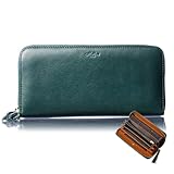 [VOICE] Align アライン New Ranch イタリア製 軽量 山羊革 レディース 長財布 フリンジ付き ファスナー 使いやすい 縦型 カード 収納 見やすい小銭入 プレゼント ギフト 箱入り (Green)