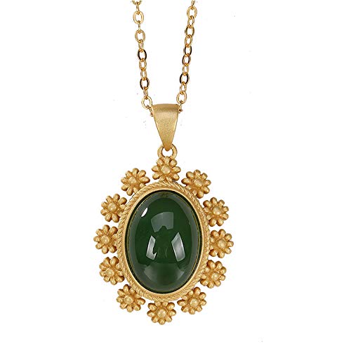 Collier en jaspe de jade hétien avec pendentif incrusté argent 925