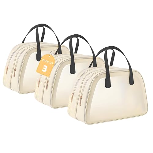Image of Kuber Industries Pack of 3 Waterproof Skincare /Cosmetic Bag for Women | Space-Saving Makeup & Travel Toiletry Pouch | Aesthetic Vanity Kit & Wash Bag for Girls | YJ-20-BG | Transparent - Beige