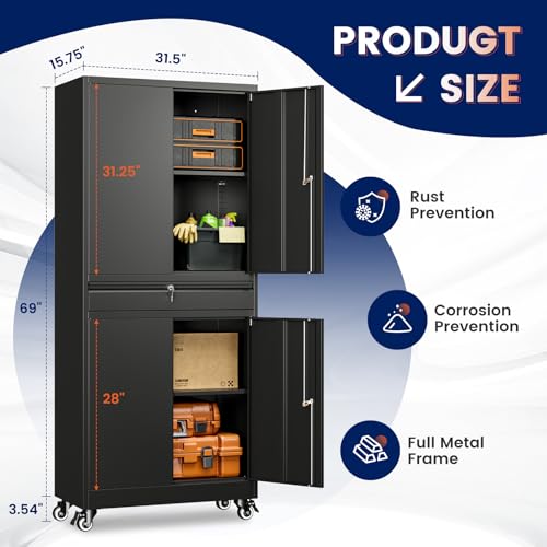image for Yizosh Metal Garage Storage Cabinet with Locking Doors and Adjustable 