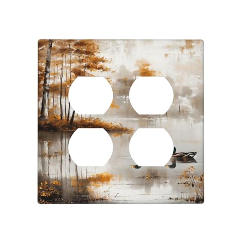 Decorative Outlet Covers Funny Ducks Vintage Lakeside Landscape 2 Gang Wall Plate Cover Double Duplex Receptacle Two Switch Light Switch Cover Plate Jumbo Dual Faceplate