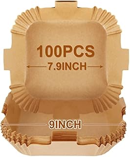 BYKITCHEN Air Fryer Liners Square, 100pcs 7.9 Inch Air Fryer Parchment Paper Liners Disposable, Large Greaseproof Paper for Air Fryer, Compatible with COSORI, Ninja, Tower Cosori (Unbleached)
