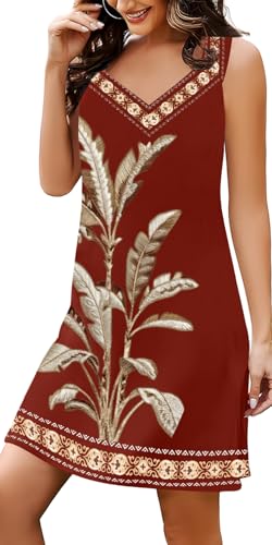 Image of SAUKOLE Summer Dresses for Women Casual Sleeveless Tank Dress Fashion V Neck Flowy Short Sundress