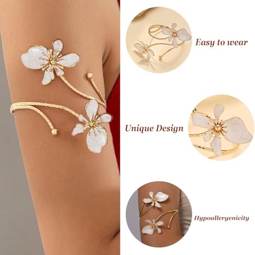 Gold Arm Cuff Jewelry for Women Flower Upper Arm Cuff Greek Goddess Dress Butterfly Bracelet Halloween Costume Gifts for Women3