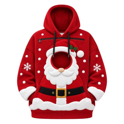 Christmas Pet Pouch Hoodie Women Men Winter Unisex Hoodies Zipper Pockets - image 1