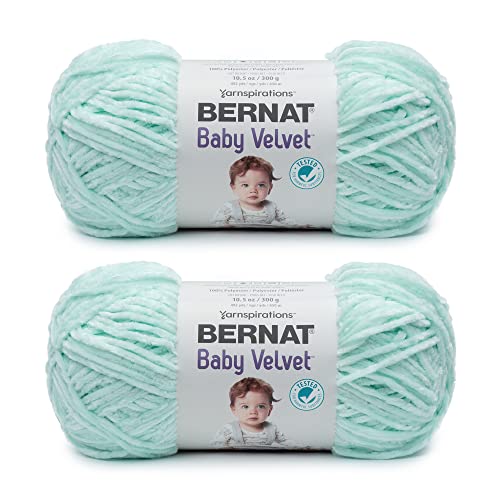 Image of Bernat Baby Velvet Bleached Aqua Yarn - 2 Pack of 300g /10.5oz - Polyester - 4 Medium (Worsted) - 492 Yards - Knitting /Crochet, Lichen