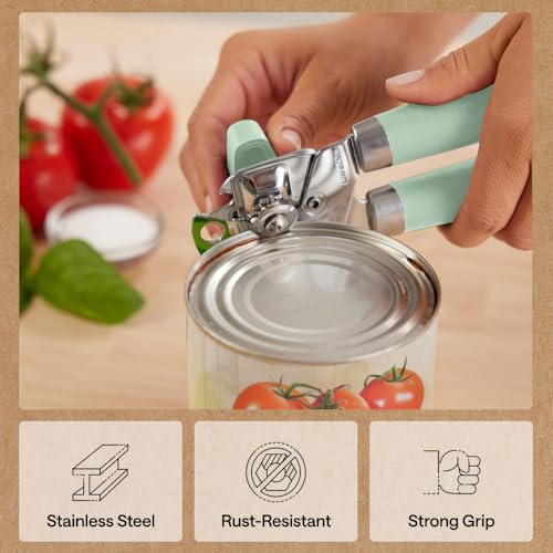 Image of GORILLA GRIP Upgraded Model Stainless Steel Manual Can Opener, Mint | US Designed, Oversized Handheld Turn Knob, Comfortable Handle for Easy Turning, Multifunctional Kitchen Tool, Open Bottles