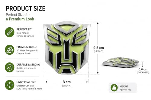 Image of 3D Metal Transformer Robot Face Car Badge, Glow in Dark Chrome Emblem Sticker for Car, Bike, Helmet - Waterproof, Universal Fit, Gold /Silver with Glow Insert (Silver w /Glow Insert)