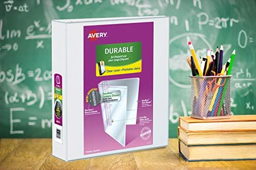 Avery Durable View 3 Ring Binder, 2" Inch, Slant D Rings, White, 2 Pockets, 500 Sheet Capacity, PVC Free (17032) image 1