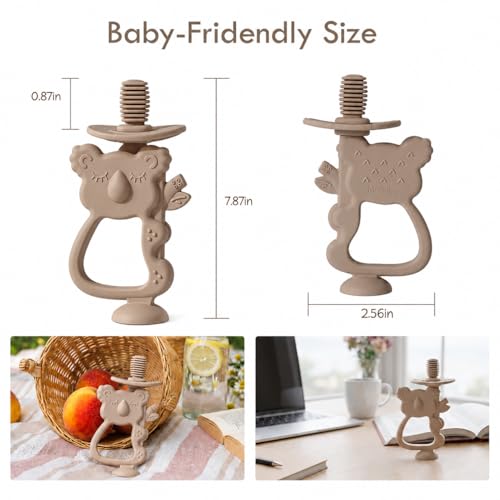 Image of Moonkie Teething Toy, Safe & Easy to Hold BPA Free Silicone Teethers, 360 Baby Toothbrush with Suction Base, Teether Toys Best for Babies 6-12 Months (Koala Warm Taupe)
