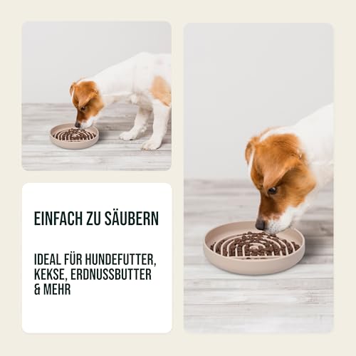 Happilax Antischlingnapf für Hunde – Silikon-Futternapf für langsames Fressen – Fördert Verdauung & mentale Stimulation – Sicher & leicht zu reinigen – 25x4x18 cm, Beige