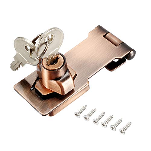 Image of uxcell Keyed Hasp Lock 94mm Twist Knob Keyed Locking Hasp for Door Cabinet Keyed Different Red Copper Tone