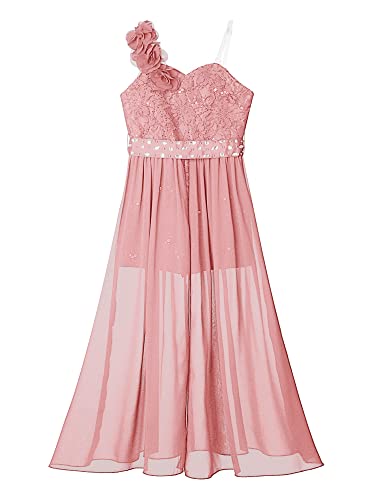 Sholeno Kids Flower Girls Beaded Lace One Shoulder Party Jumpsuit Dress Wedding Birthday Evening Dance Gown4