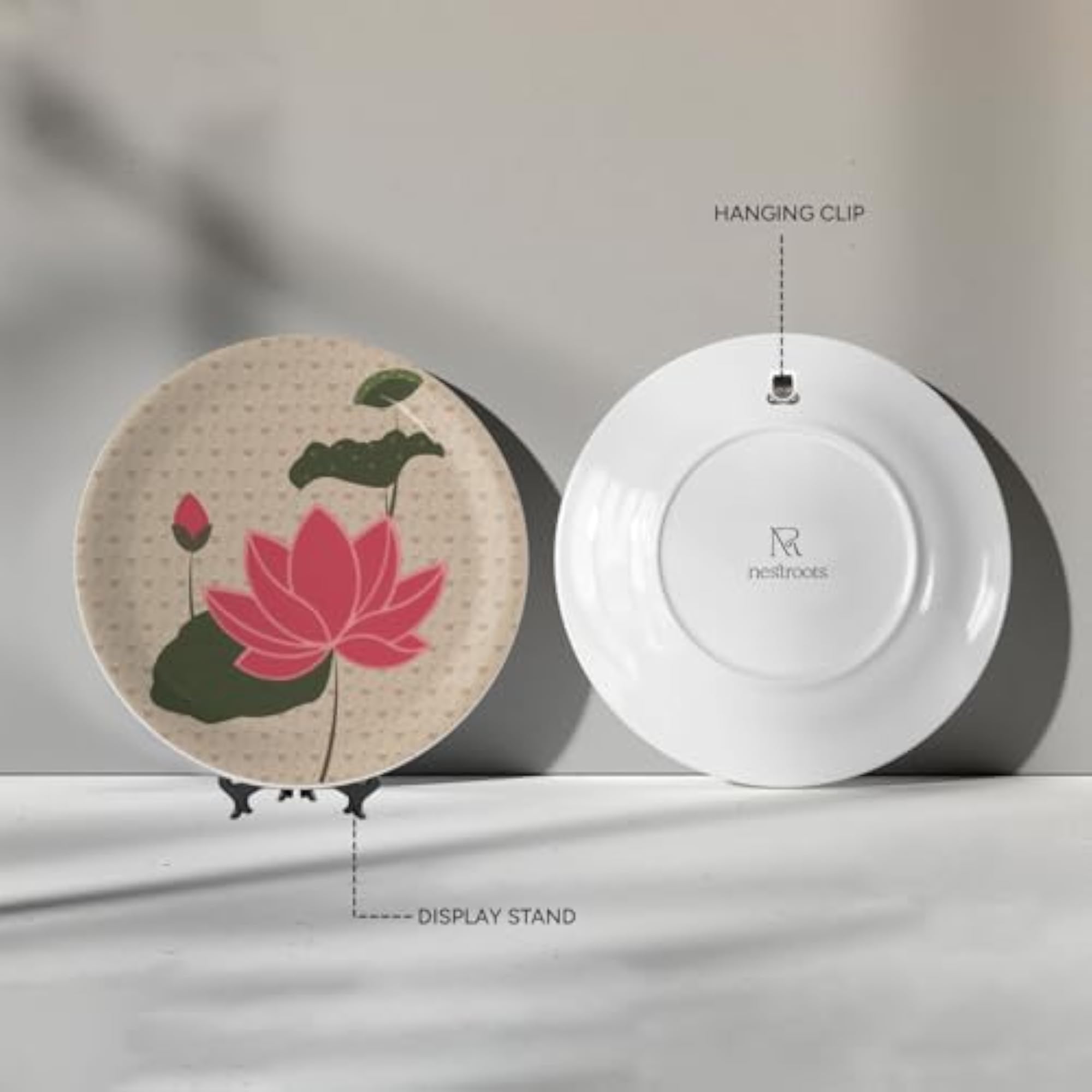 Lotus Floral Leaf Decorative Porcelain Wall Plate