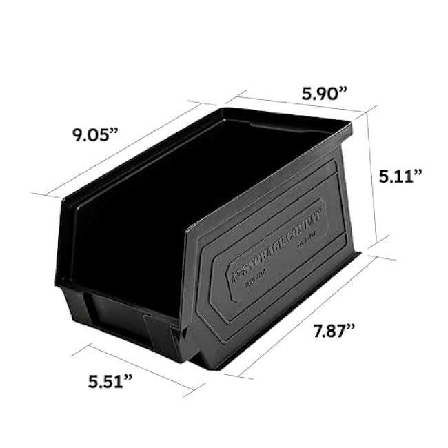 Plastic Storage Bins, Hanging, Stackable, Storage Organizer Bin for Warehouses, Workshops 9-Inch x 5-Inch x 5-Inch, Black, 12-Pack