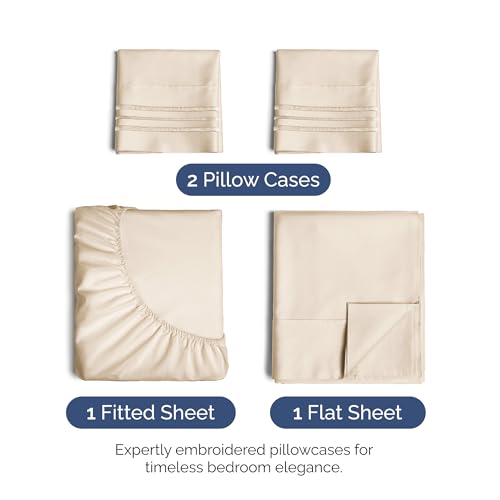 Image of King Size 4 Piece Sheet Set - Ultra Soft & Cooling Bed Sheets - Cream Pink