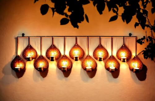 Image of METSY Stylish Metal Cutting Edge Candle Light Holder Leaf in Rectangular Shape | Metal Art | Home Decor Items (Golden Triangular) (Golden Rectangular)