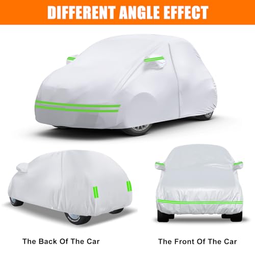 Image of Waterproof Car Covers Replace for 2007-2024 Fiat 500 /500C, 6 Layers Silver All Weather Car Cover with Zipper Door & Windproof Bands for Snow Rain Dust Protection