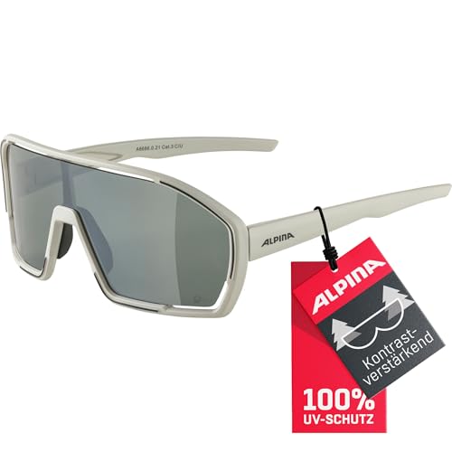 ALPINA BONFIRE Q-LITE - Verspiegelte, Kontrastverstärkende & Beschlagfreie Sport- & Fahrradbrille Mit 100% UV-Schutz Für Erwachsene, cool-grey matt, One Size