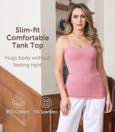 Image of Comfneat Women's 4-Pack Slim-Fit Camisoles Cotton Adjustable Spaghetti Strap Top Underwear