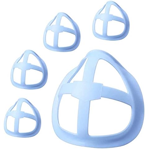 Silicone Face Bracket 3D Bracket Inner Support Frame Mouth And Nose Protection Reusable Washable Translucent Face Guard for More Breathing (5PCS, Blue) Cover