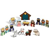 AceOrbit 15 Pcs Wooden Nativity Set for Kids Christmas Nativity Set Figures Small Religious Tabletop Decoration for Xmas Party Indoor Sunday School Pretend Play Home Decor Gifts