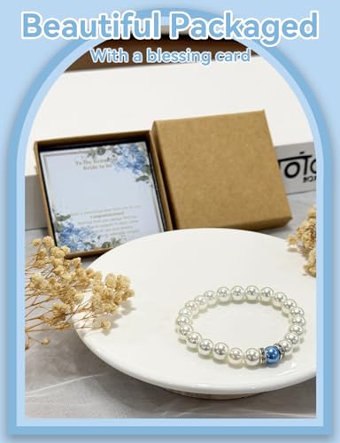Something Blue Gift for Bride, Bridal Shower Gifts for Bride to be White Pearl Bracelet, Meaningful Gift Card Party Wedding Accessories3