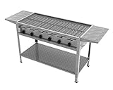 ChattenGlut Professional Gastrobräter 6-flammig Standgerät Edelstahl Stahlbrenner für Flüssiggas 1140x530x800 mm (22kW Rost + Seitenablagen)