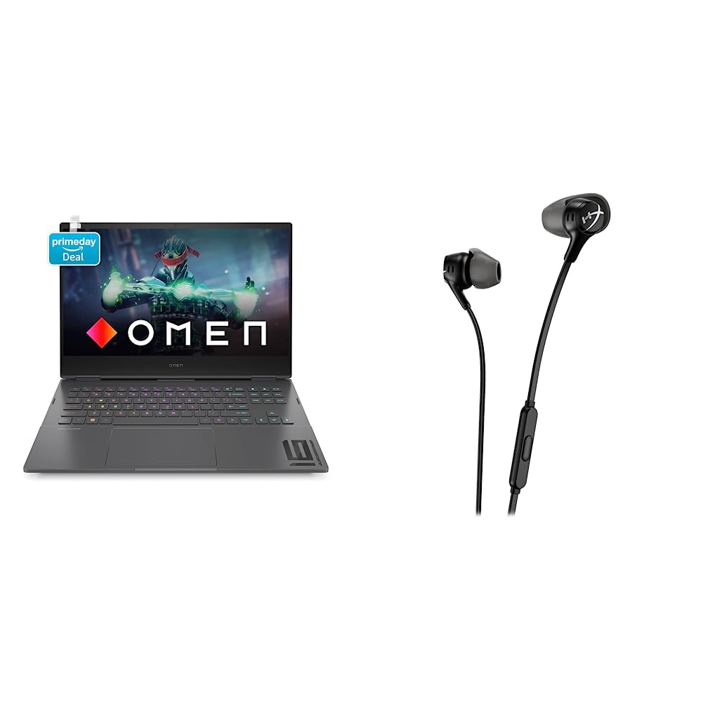 HP Omen 16,AMD Ryzen 7 6800H,16.1 inch(40.9cm) QHD Gaming Laptop & HyperX Cloud Earbuds II BLK Gaming Earbuds with Mic
