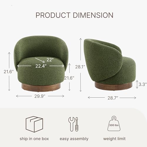Image of KISLOT Swivel Accent Chair Round Barrel Armchair Upholstered Performance Fabric for Living Room Bedroom Waitingroom,1 Box,Moss Green-Boucle