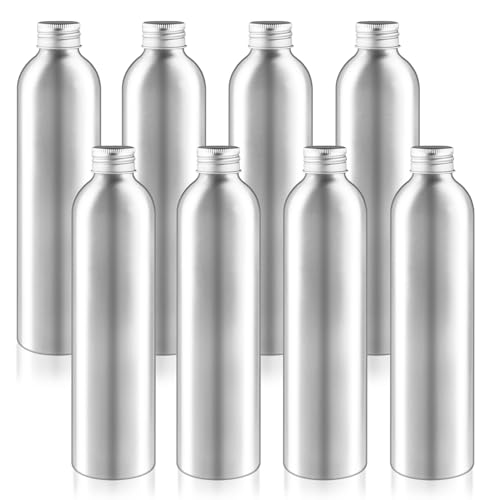 8 Pcs 300ml/10oz Aluminum Bottle Refillable Liquid Container Aluminum Vial Bottles with Screw Cap for Cosmetic Toiletries