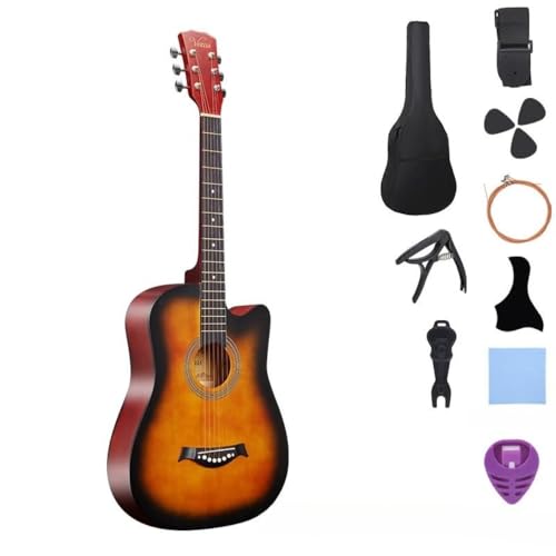 LumoLight初心者向けアコースティックギター10点セット、学生や大人に最適、38インチ初心者、練習用アコースティック弦、チューナー付き (コーヒー色)