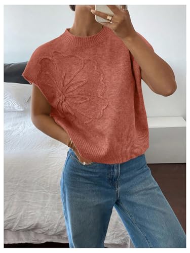 Image of SOLY HUX Women's Short Sleeve Sweater 3D Floral Sweaters Pullover Tank Tops Knit Vest Trendy Fashion Clothing