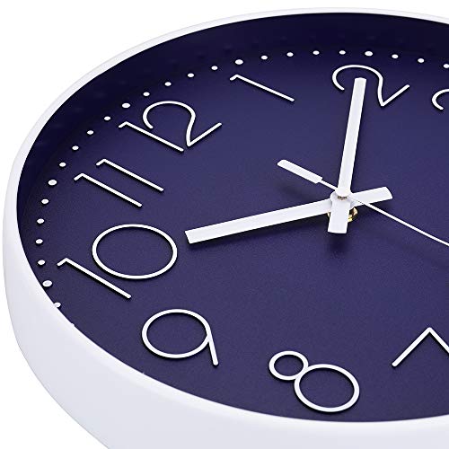 Image of jomparis 12 Inch Silent Non-Ticking Battery Operated Quality Quartz Round Wall Clock Navy Blue Color Modern Decor Clock for Home Office Bedroom Classroom