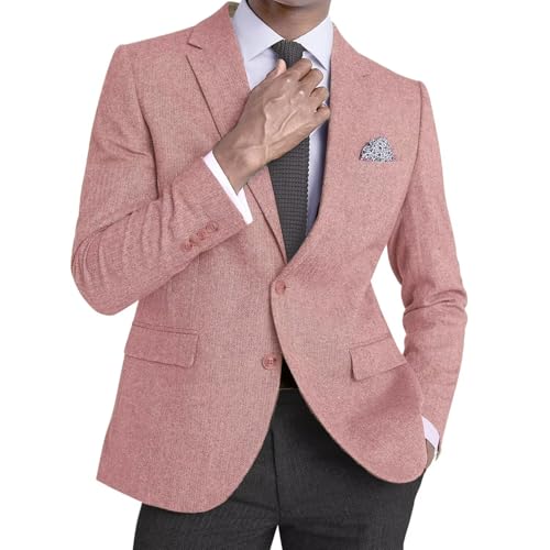 Men’s Tweed Blazer Casual Wool Blend Slim Fit Formal Suit Jackets for Men