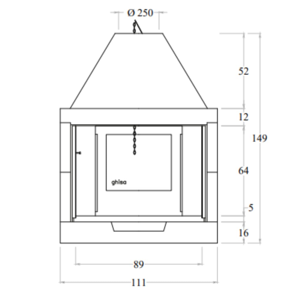 Camino Legna Prefabbricato Ghisa Focolare Aperto M110 TGH Design Ambiente Arredo Interni Riscaldamento