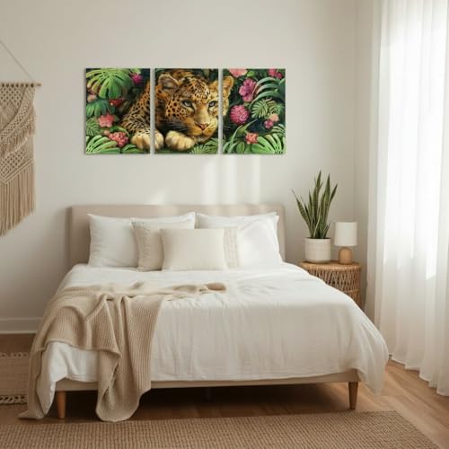 Artmyharbor 3 Pieces Tropical Jungle Leopard Canvas Wall Art by Artmyharbor - Used condition - Image 2