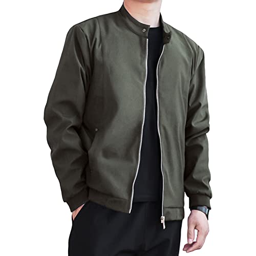 Maiyifu-GJ Men's Button Front Cardigan Jacket Stand Collar Vintage Spring Jackets Lightweight Winter Solid Softshell Coat (Armygreen 2,6X-Large)