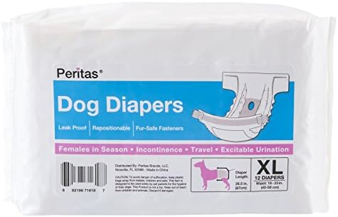Peritas Disposable Dog Diapers | Female Dog Diapers |Puppy Diapers, Diapers for Dogs in Heat, or Dog Incontinence Diapers (12 Count, X-Large)