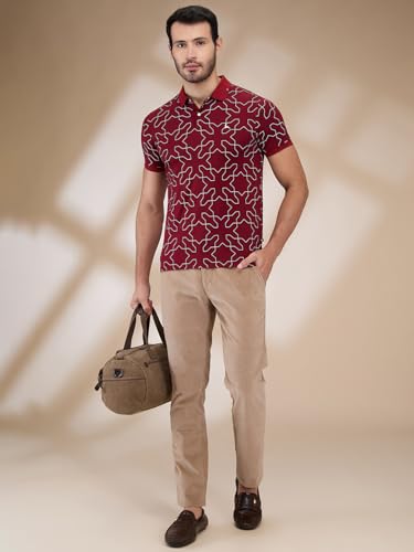 Image of Parx Men Regular Fit Print Pattern Rayon Blend Half Sleeve Polo Neck Casual T-Shirt