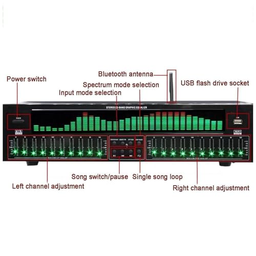 Procesador de karaoke de audio digital con pantalla de frecuencia en tiempo real, sintonización dual de 10 bandas, 12 patrones de ritmo para estudio en casa y actuaciones en vivo