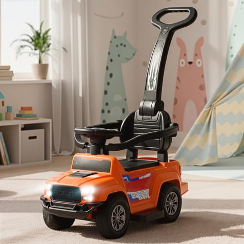 Image of Baybee Roady Pro Ride on Car for Kids | Baby Push Ride on Jeep with Parental Handle & Safety Guardrail | Rideons Toy Car with Backrest, Light & Music | Baby Ride on Cars for Kids 1-3 Years (Orange)