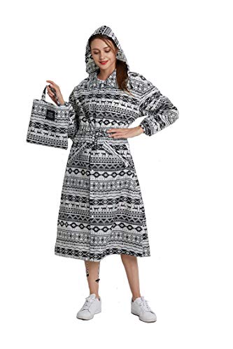 Freesmily Manteau de pluie long pour femme avec capuche et motif multicolore - - L Cover